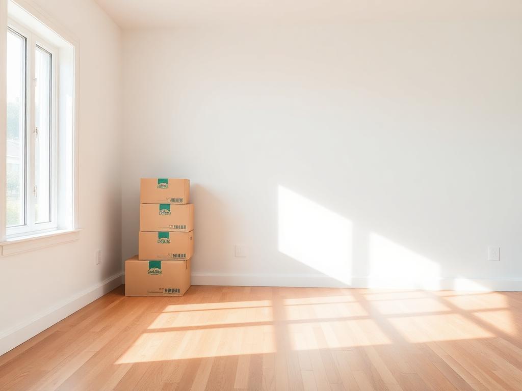 Empty freshly cleaned room with moving boxes stacked by the wall